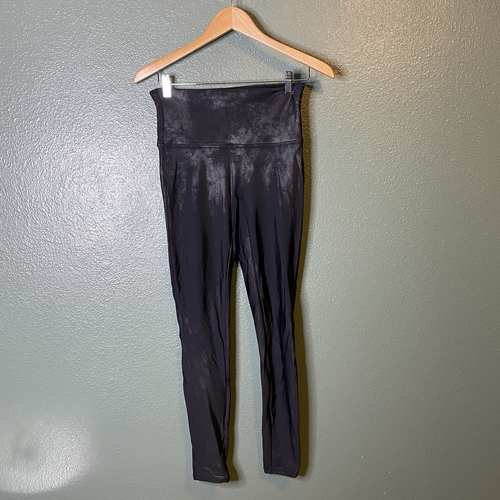 SPANX Black Faux Leather Leggings Matte Slimming Stretch Womens Large